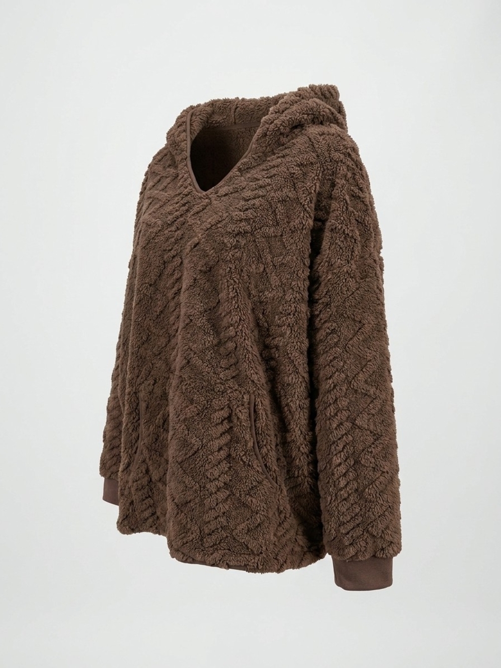 Plush Hooded Teddy Jacket in Chocolate Brown